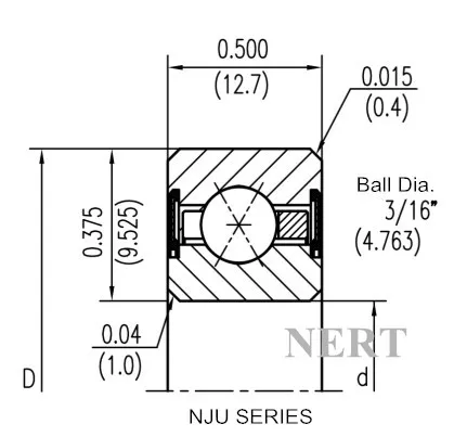 NJU(Φ12.7mm)薄壁密封四點接觸球軸承剖面圖